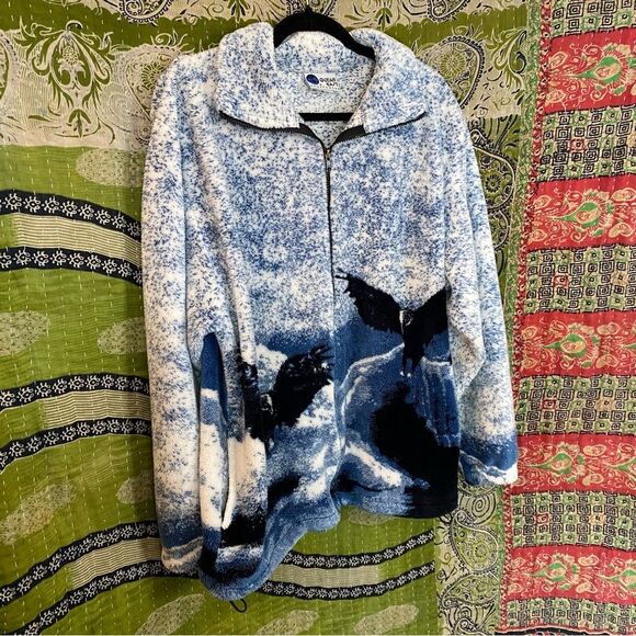 Rare Vintage OceanEast White/ Blue Eagle Fleece Jacket Size Medium - Picture 8 of 15